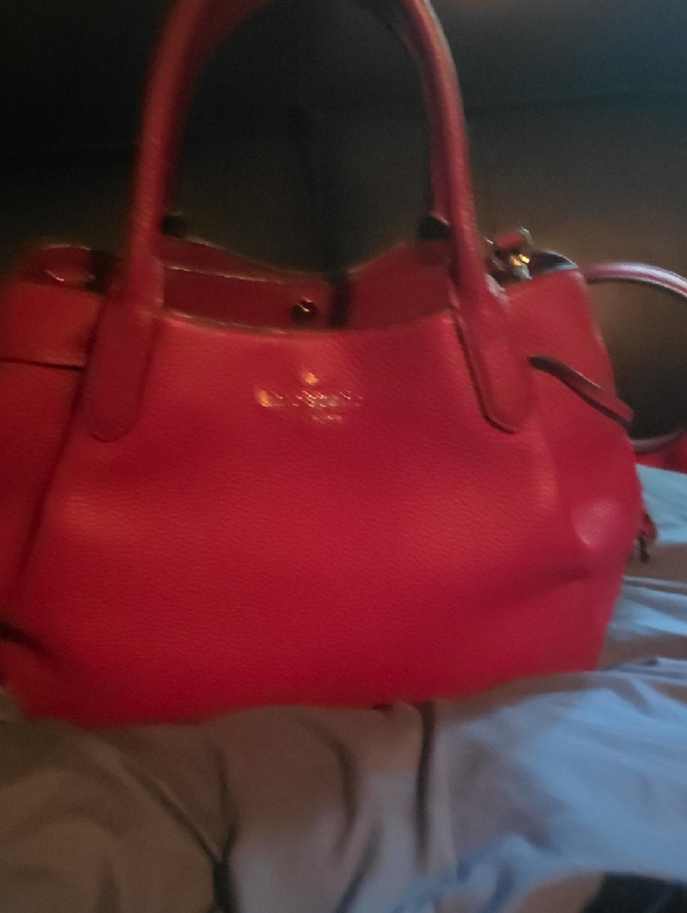 Kate Spade Pebbled Larfe Leather Red Jam Tote with Double Handles - Picture 3 of 9